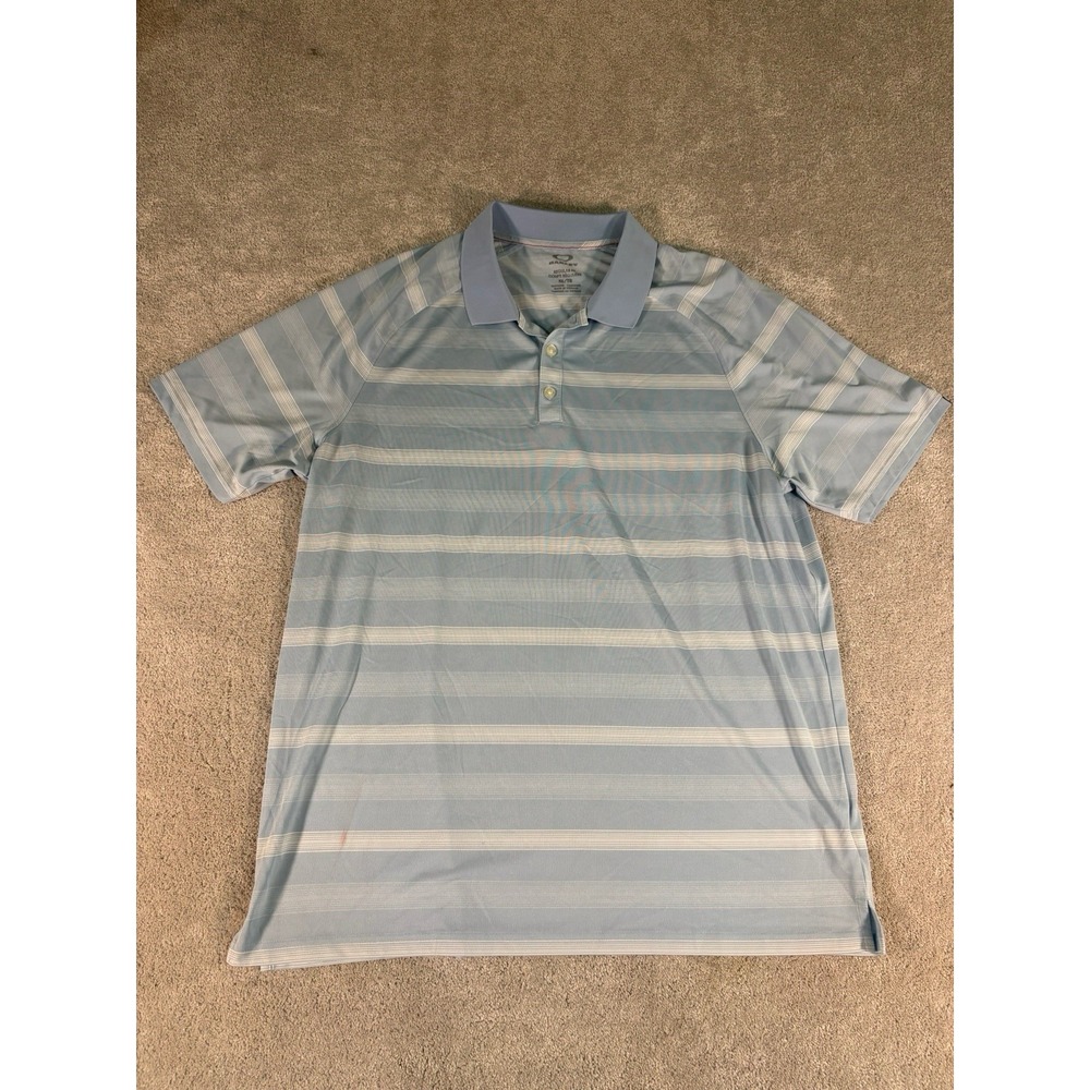 Oakley Hydrolix Polo Shirt Mens XL Blue Striped Short Sleeve Regular Fit Golf